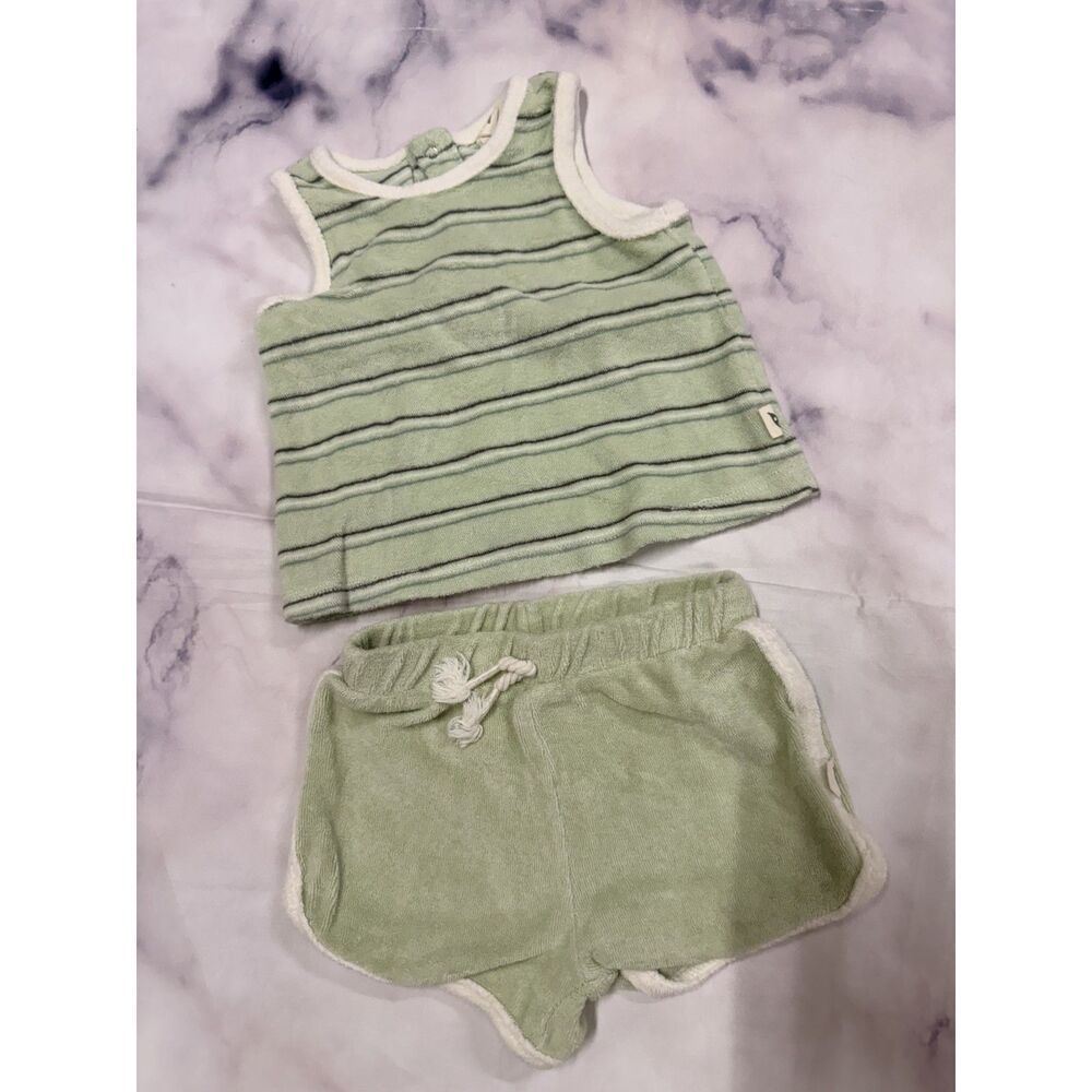 Easy Peasy Green Terry Cloth Tank Top & Shorts Set